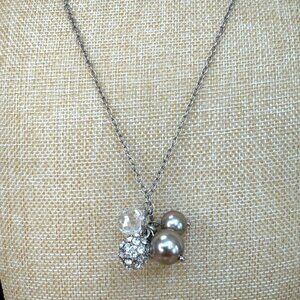 J.Crew Silver-Tone Necklace W/ Crystal Bead 22" Chain Lobster Clasp